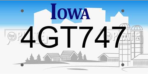 4GT747 Iowa License Plate