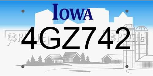 4GZ742 Iowa License Plate