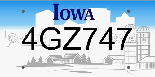 4GZ747 Iowa License Plate