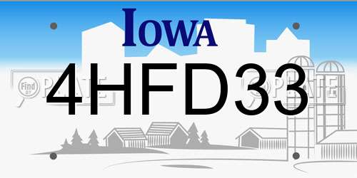 4HFD33 Iowa License Plate