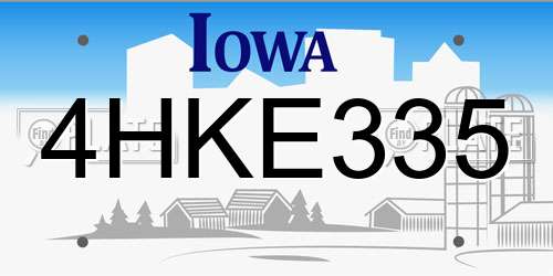 4HKE335 Iowa License Plate