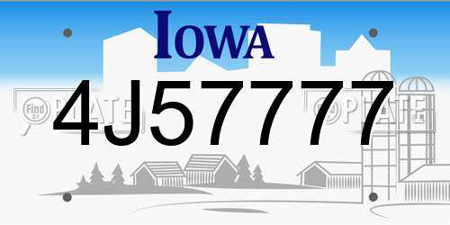 4J57777 Iowa License Plate