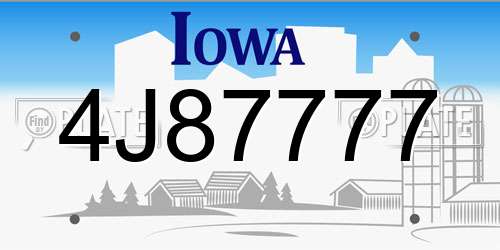 4J87777 Iowa License Plate