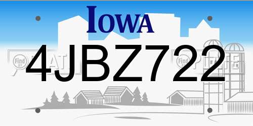 4JBZ722 Iowa License Plate