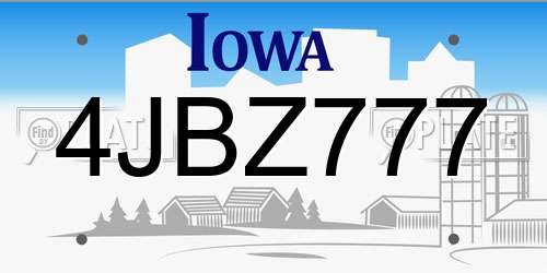 4JBZ777 Iowa License Plate