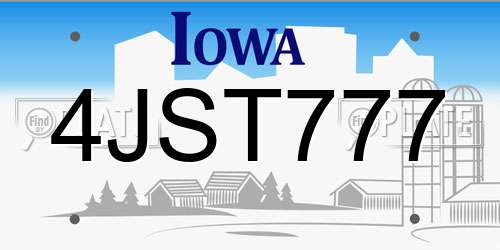 4JST777 Iowa License Plate