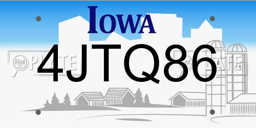 4JTQ86 Iowa License Plate
