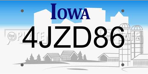 4JZD86 Iowa License Plate