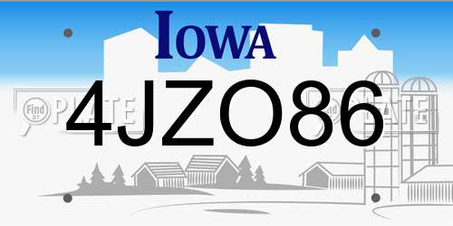 4JZO86 Iowa License Plate