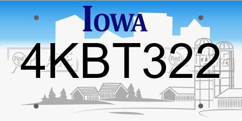 4KBT322 Iowa License Plate