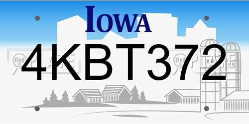 4KBT372 Iowa License Plate