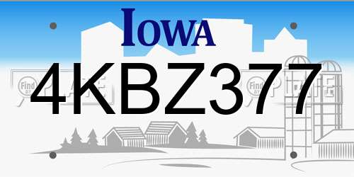 4KBZ377 Iowa License Plate