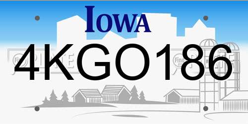 4KGO186 Iowa License Plate