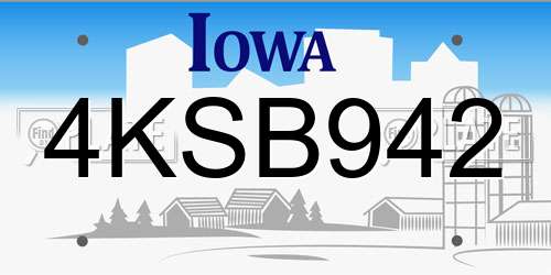 4KSB942 Iowa License Plate