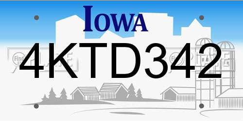 4KTD342 Iowa License Plate