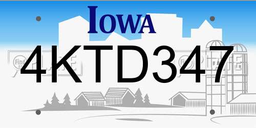 4KTD347 Iowa License Plate