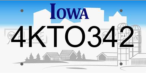 4KTO342 Iowa License Plate