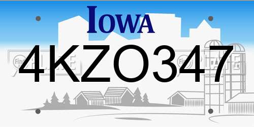 4KZO347 Iowa License Plate