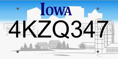 4KZQ347 Iowa License Plate