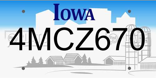 4MCZ670 Iowa License Plate
