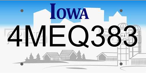 4MEQ383 Iowa License Plate