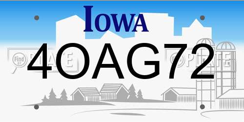 4OAG72 Iowa License Plate