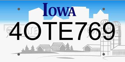 4OTE769 Iowa License Plate