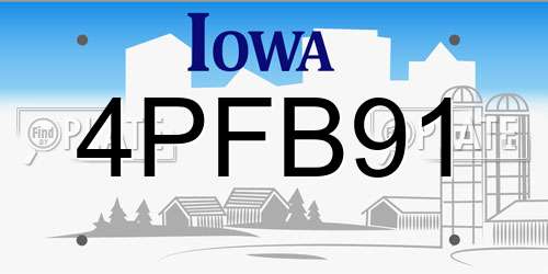 4PFB91 Iowa License Plate