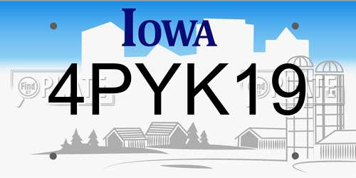 4PYK19 Iowa License Plate