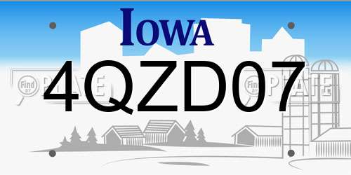 4QZD07 Iowa License Plate