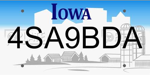 4SA9BDA Iowa License Plate