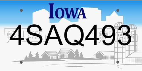 4SAQ493 Iowa License Plate