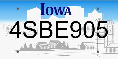 4SBE905 Iowa License Plate