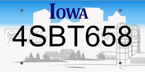 4SBT658 Iowa License Plate