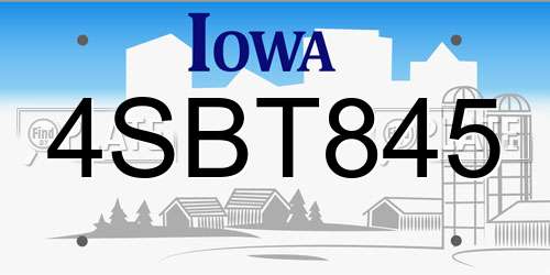 4SBT845 Iowa License Plate