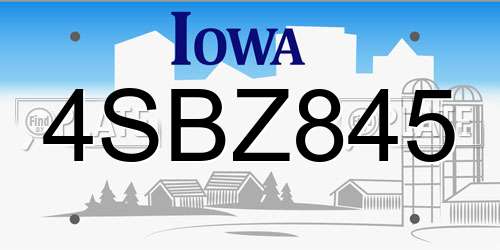 4SBZ845 Iowa License Plate