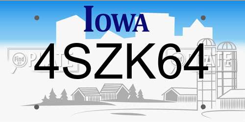 4SZK64 Iowa License Plate