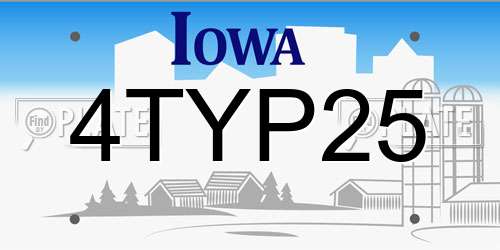 4TYP25 Iowa License Plate