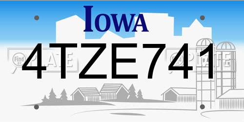 4TZE741 Iowa License Plate