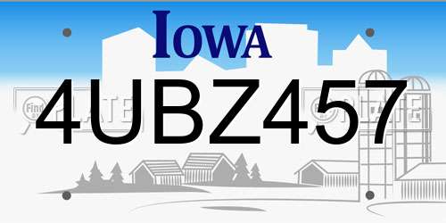 4UBZ457 Iowa License Plate