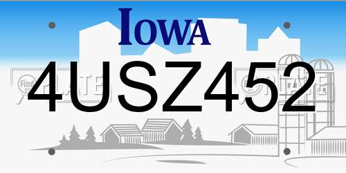 4USZ452 Iowa License Plate