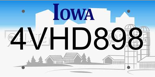4VHD898 Iowa License Plate