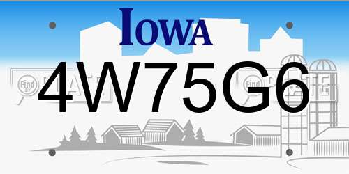 4W75G6 Iowa License Plate