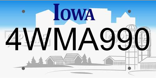 4WMA990 Iowa License Plate