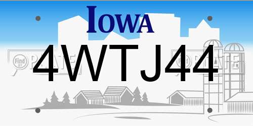 4WTJ44 Iowa License Plate