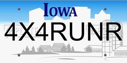 4X4RUNR Iowa License Plate