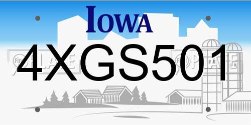 4XGS501 Iowa License Plate