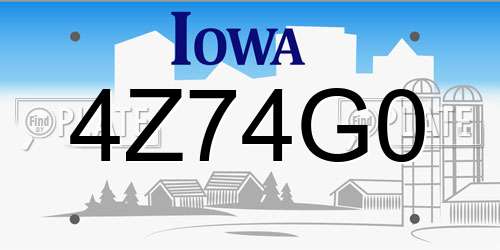 4Z74G0 Iowa License Plate