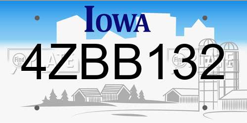 4ZBB132 Iowa License Plate