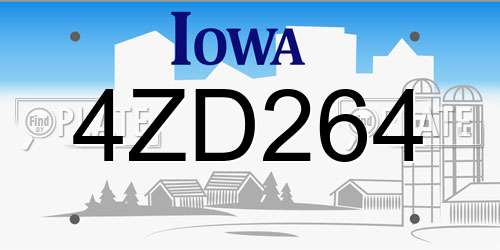 4ZD264 Iowa License Plate